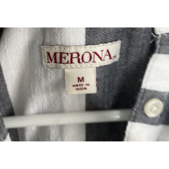 Merona Striped Tunic Top 100% Cotton Dark Gray & White Medium - Picture 3 of 11